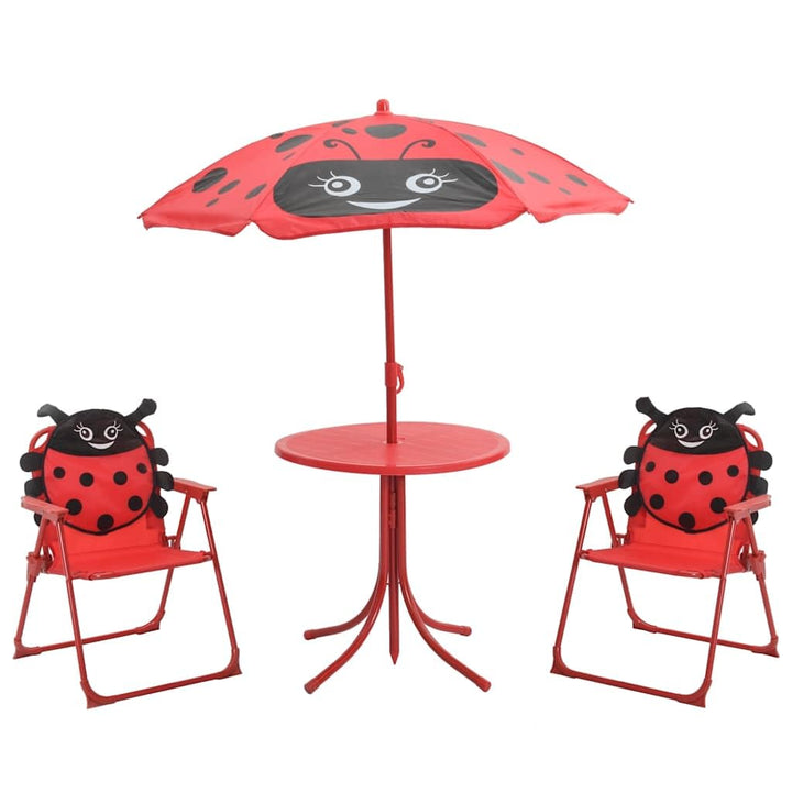 Kinder-Bistro-Set 3-teilig mit Sonnenschirm Stahl Rot Outdoor