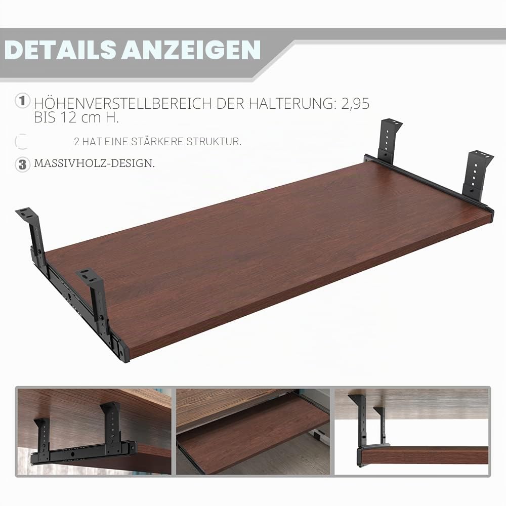 Tastaturablage Holz 76 cm höhenverstellbar 4 Stufen für Schreibtisch - Bild 2
