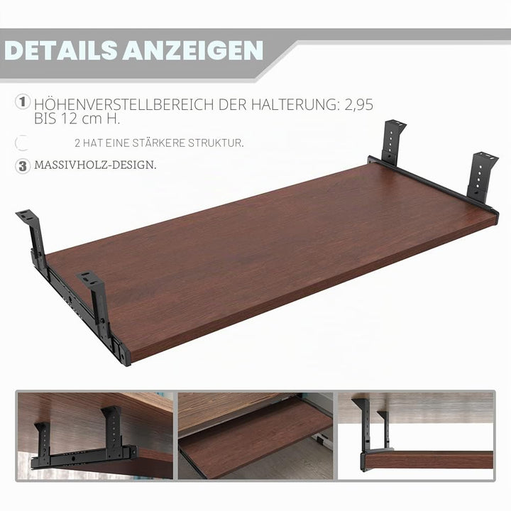 Tastaturablage Holz 76 cm höhenverstellbar 4 Stufen für Schreibtisch - Bild 2