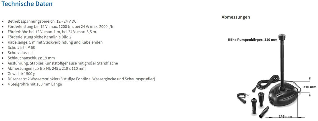 Teichpumpe mit Fontänen-Düsenset 2000 l/h für Gartenteich - Bild 7