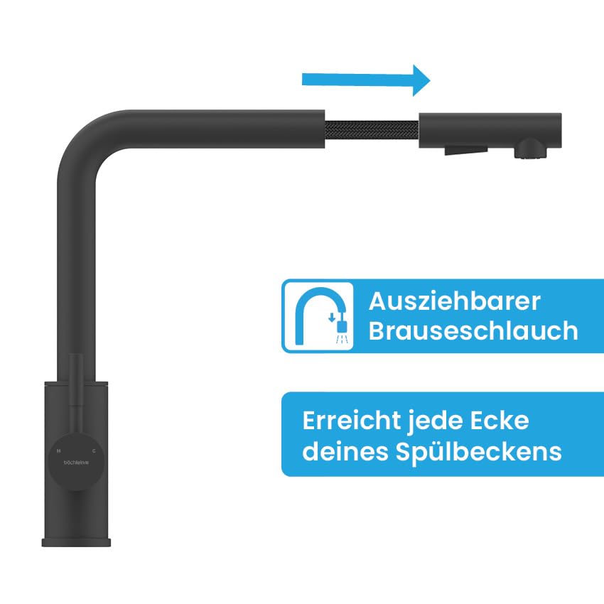 Küchenarmatur ausziehbar Matt Schwarz mit Keramikkartusche - Bild 4