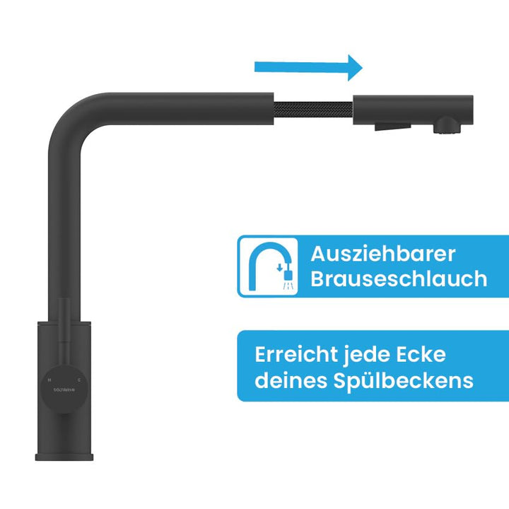 Küchenarmatur ausziehbar Matt Schwarz mit Keramikkartusche - Bild 4