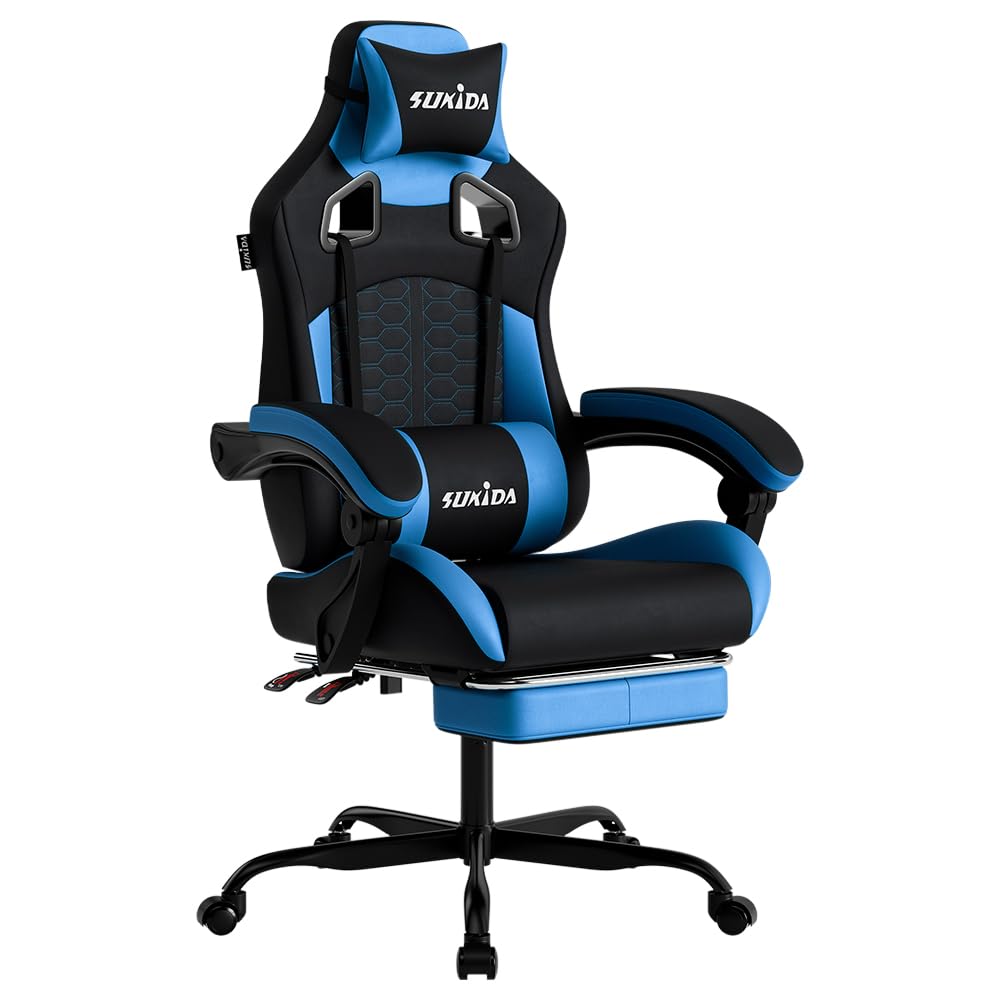 Gaming Stuhl mit Fussstütze Kunstleder Höhenverstellbar 150 kg Homeoffice