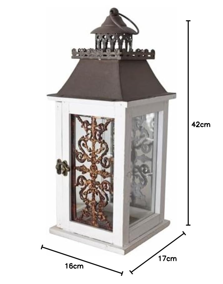 Gartenlaterne Holz &amp; Glas Shabby Chic 42 cm zum Stellen oder Hängen - Bild 6
