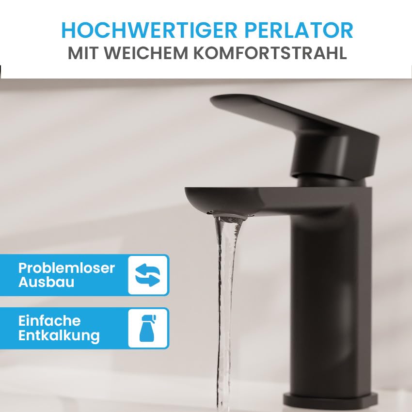 Waschtischarmatur Einhand-Mischbatterie Matt Schwarz mit Keramikkartusche - Bild 2