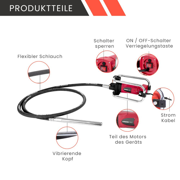 Betonrüttler Elektrisch 2300 W mit 4 m Welle und Ø35 mm Rüttelkopf - Bild 2
