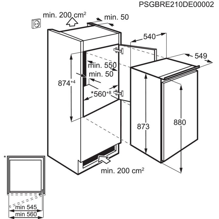 Einbau-Kühlschrank 88 cm ohne Gefrierfach 142L mit LED