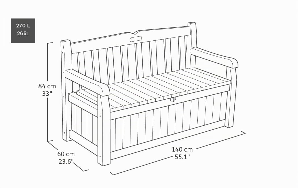 Gartenbank mit Stauraum 265 L Kissenbox Holzoptik 2-Sitzer grau - Bild 3