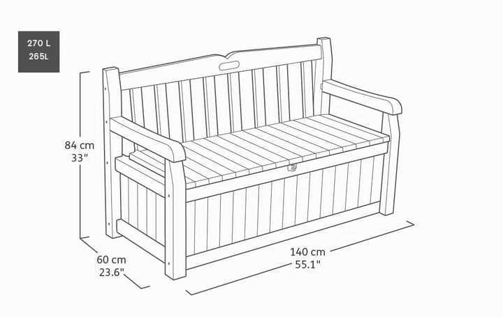 Gartenbank mit Stauraum 265 L Kissenbox Holzoptik 2-Sitzer grau - Bild 3