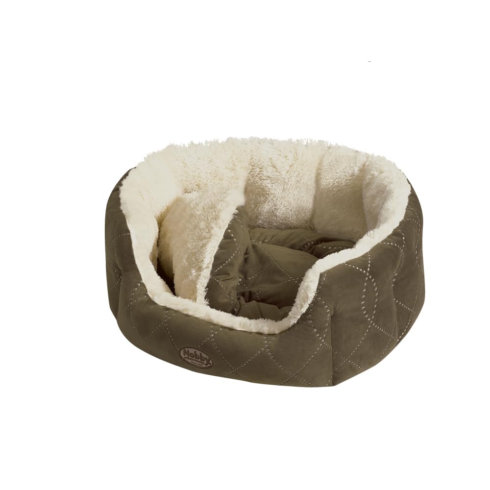 Hundebett oval mit Wendekissen Softplüsch 66x57x22 cm braun