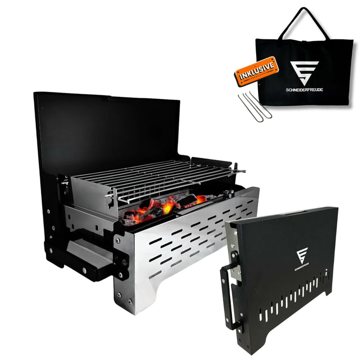 Klappgrill Holzkohle höhenverstellbar mit Zangen &amp; Tasche