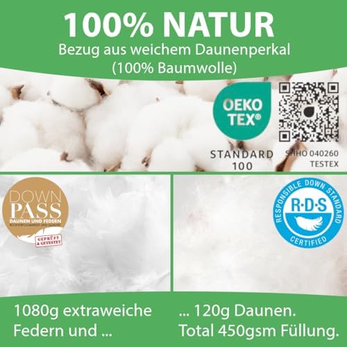 Ganzjahres-Daunendecke 220x240 cm Federn &amp; Daunen 450 gsm Oeko-Tex - Bild 3