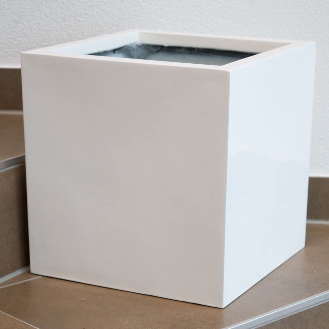Blumenkübel Fiberglas quadratisch 30x30x30cm Hochglanz Weiss - Bild 3