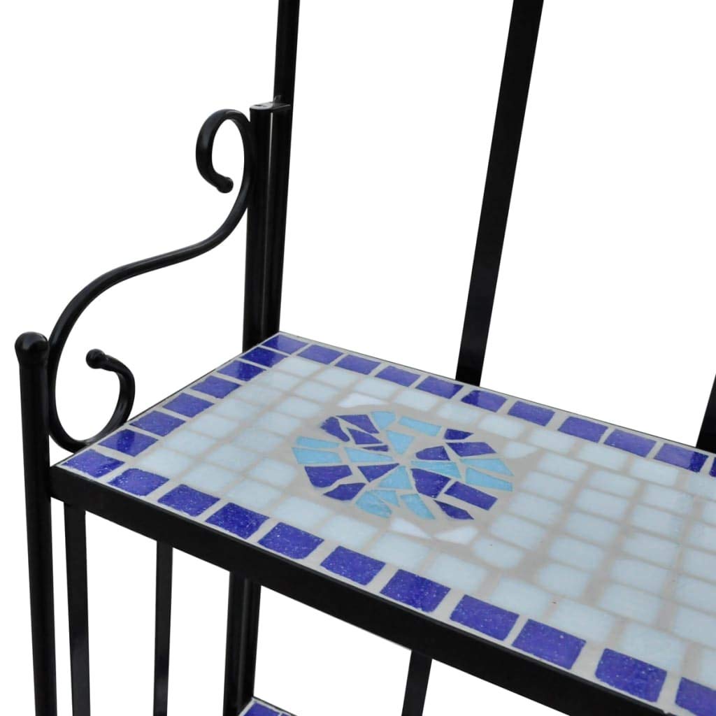 Pflanzenständer 3 Etagen Eisen Keramik-Mosaik Blau-Weiss 115cm - Bild 4