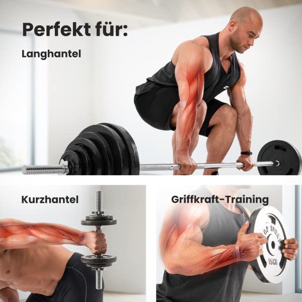 Gusseisen Hantelscheiben Set 30 kg 4x2,5 kg + 4x5 kg 31 mm Bohrung - Bild 6