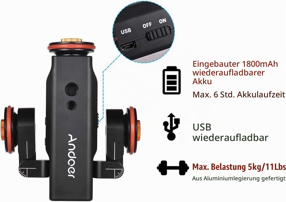 Kamera Dolly motorisiert mit Fernbedienung 3 Geschwindigkeiten DSLR - Bild 6