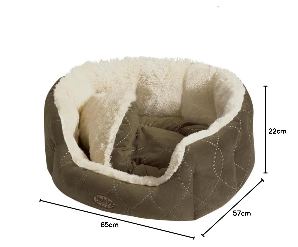 Hundebett oval mit Wendekissen Softplüsch 66x57x22 cm braun - Bild 5