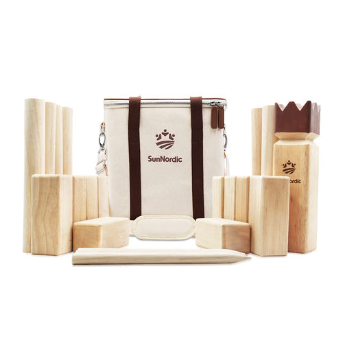 Kubb Wikingerschach Gummibaumholz mit Segeltuch-Tragetasche