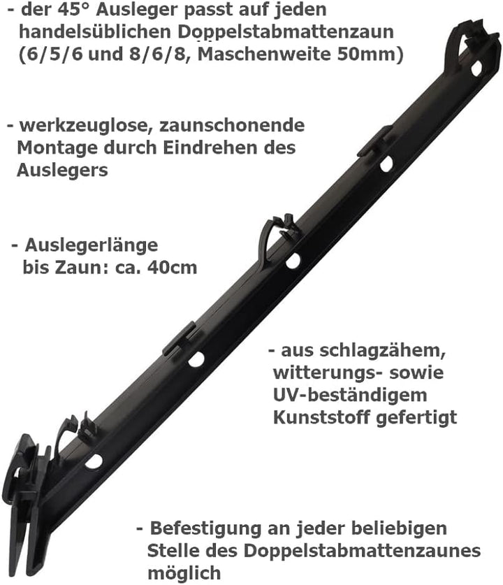 Überkletterschutz Doppelstabmattenzaun 45° Ausleger 10er-Set schwarz - Bild 3