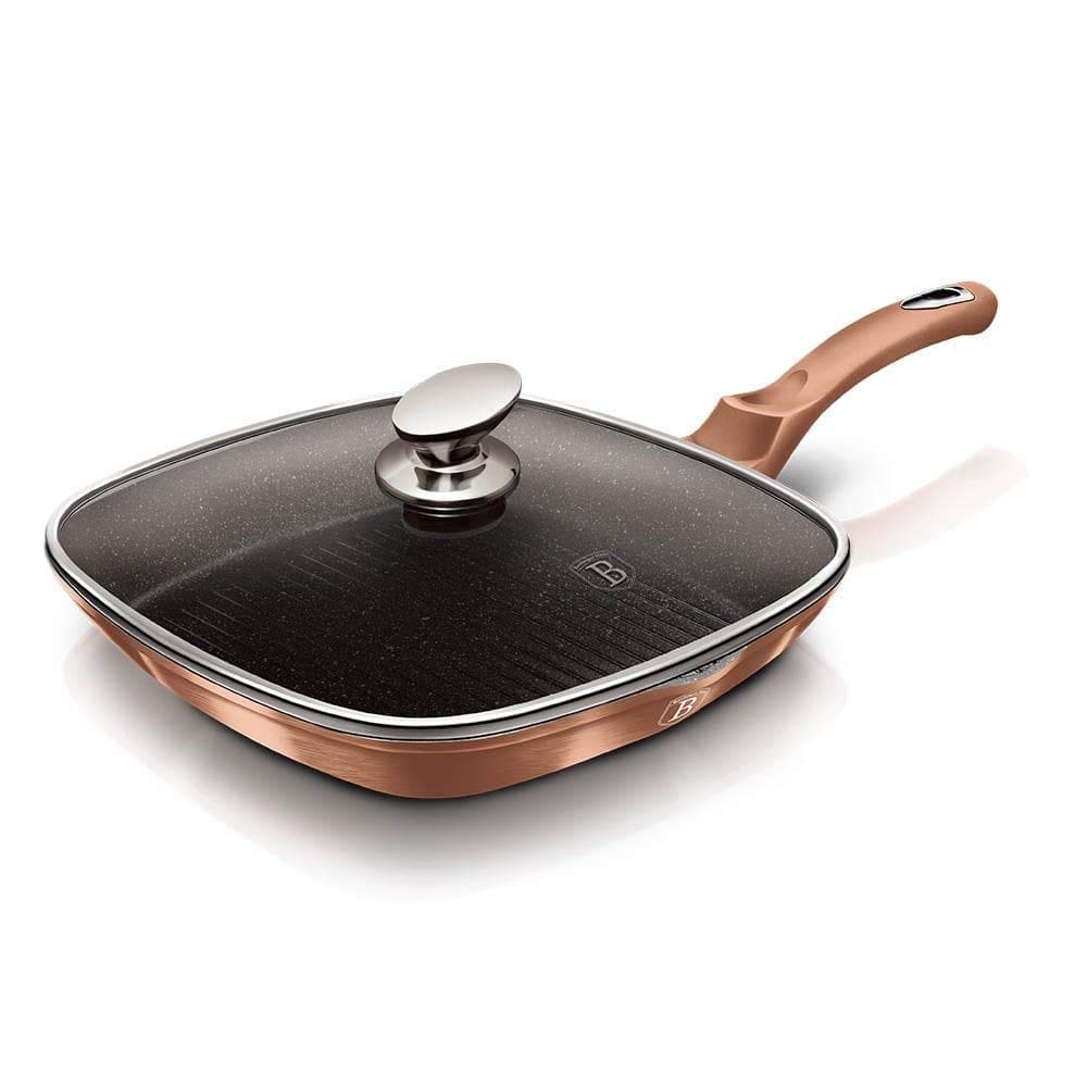 Grillpfanne mit Glasdeckel 28 cm Aluminium Antihaft Induktion