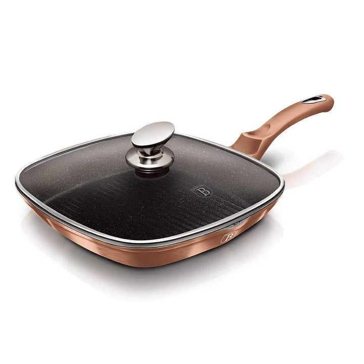 Grillpfanne mit Glasdeckel 28 cm Aluminium Antihaft Induktion