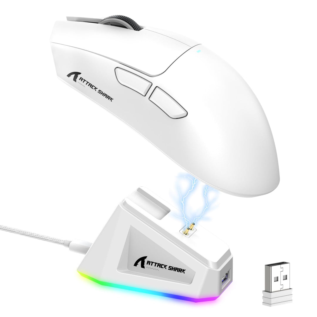 Gaming-Maus kabellos Tri-Mode 59g ultraleicht mit RGB-Ladestation