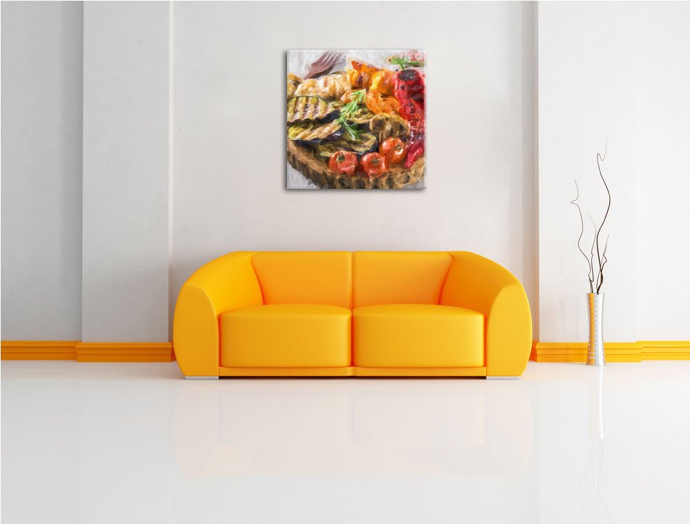 Leinwandbild Gegrilltes Gemüse auf Baumstammteller 70x70 cm quadratisch - Bild 2
