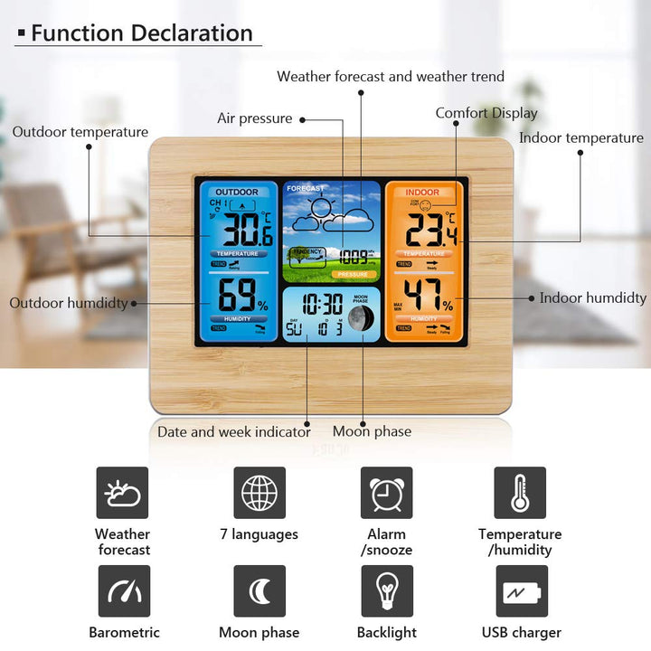 Wetterstation kabellos mit Innen-Aussen-Sensor 6,5-Zoll-Display - Bild 2