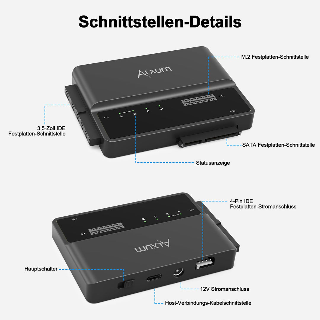 Festplatten Adapter USB 3.0 für IDE SATA M.2 NVMe mit Netzschalter - Bild 7