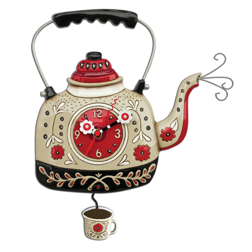 Pendeluhr Teekocher-Design Kunstharz handbemalt 35 cm
