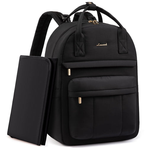 Wickelrucksack mit Wickelunterlage und Kinderwagengurte Schwarz