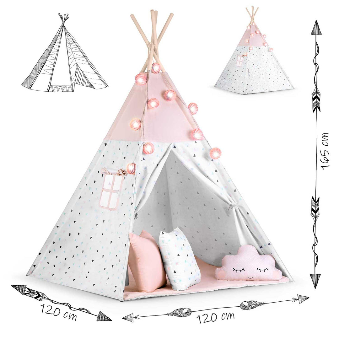 Kinderzelt Tipi Baumwolle mit Kissen Girlande Isoliermatte Rosa - Bild 4