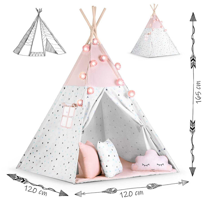Kinderzelt Tipi Baumwolle mit Kissen Girlande Isoliermatte Rosa - Bild 4