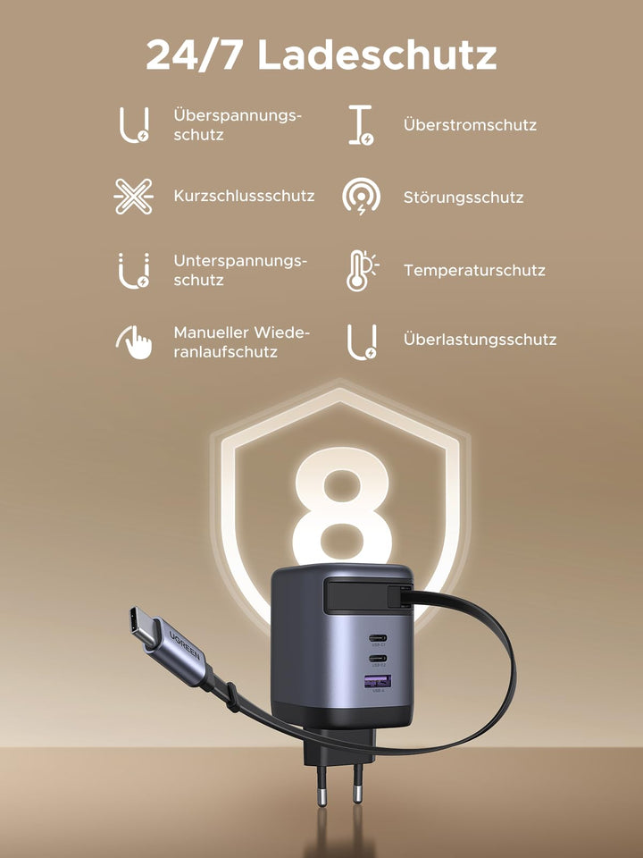 USB-C Ladegerät 100W GaN 4-Port mit einziehbarem Kabel 75cm - Bild 7