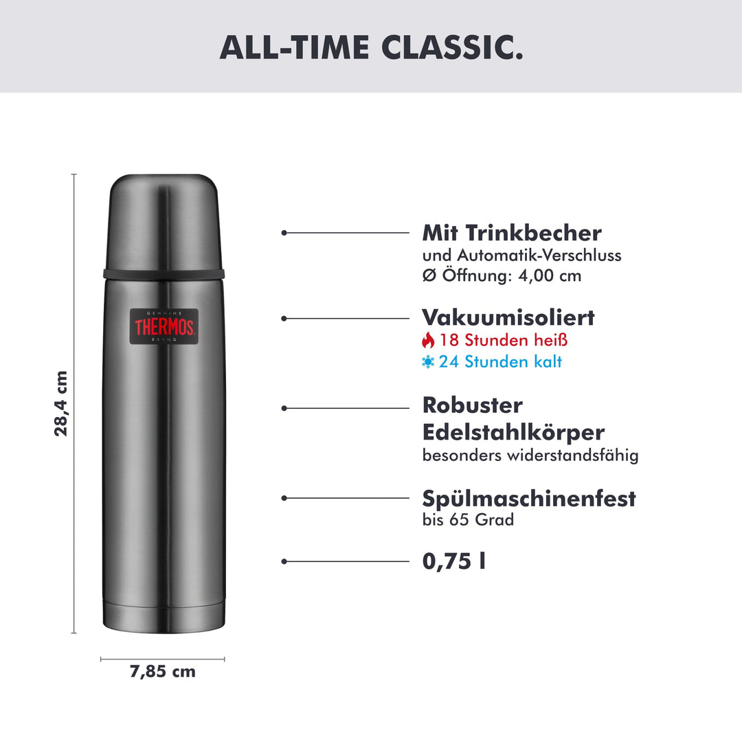 Thermosflasche 500ml Edelstahl 12h heiss mit Trinkbecher Stone Grey - Bild 3