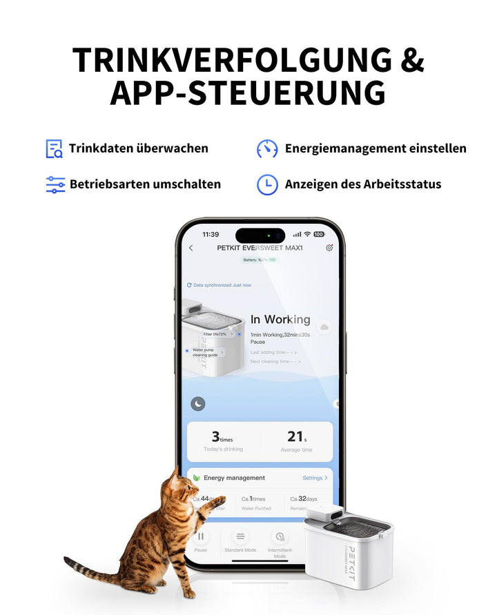Katzenbrunnen kabellos 3L mit App-Steuerung, 83 Tage Akku - Bild 2
