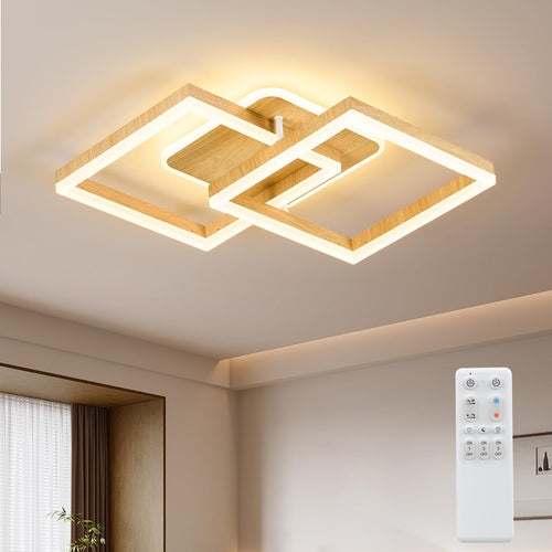 LED Deckenleuchte Holzoptik Geometrisch 40W dimmbar mit Fernbedienung
