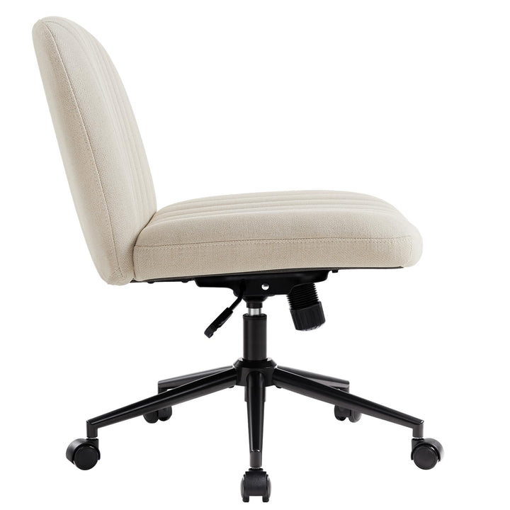 Bürostuhl ohne Armlehnen Schneidersitz Leinenstoff Beige mit Rollen - Bild 9