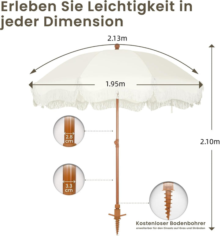 Sonnenschirm Balkon knickbar 200 cm rund mit Fransen UPF 50+ - Bild 9