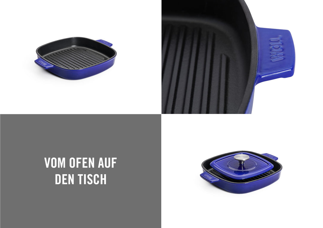 Gusseisen Grillpfanne viereckig 24x24 cm mit Steakpresse Induktion - Bild 2
