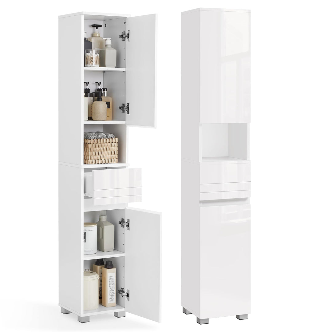 Badezimmerschrank MDF 30x30x170 cm mit Schublade, weiss