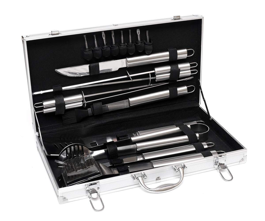 Grillbesteck Set Edelstahl 18-teilig im Aluminiumkoffer
