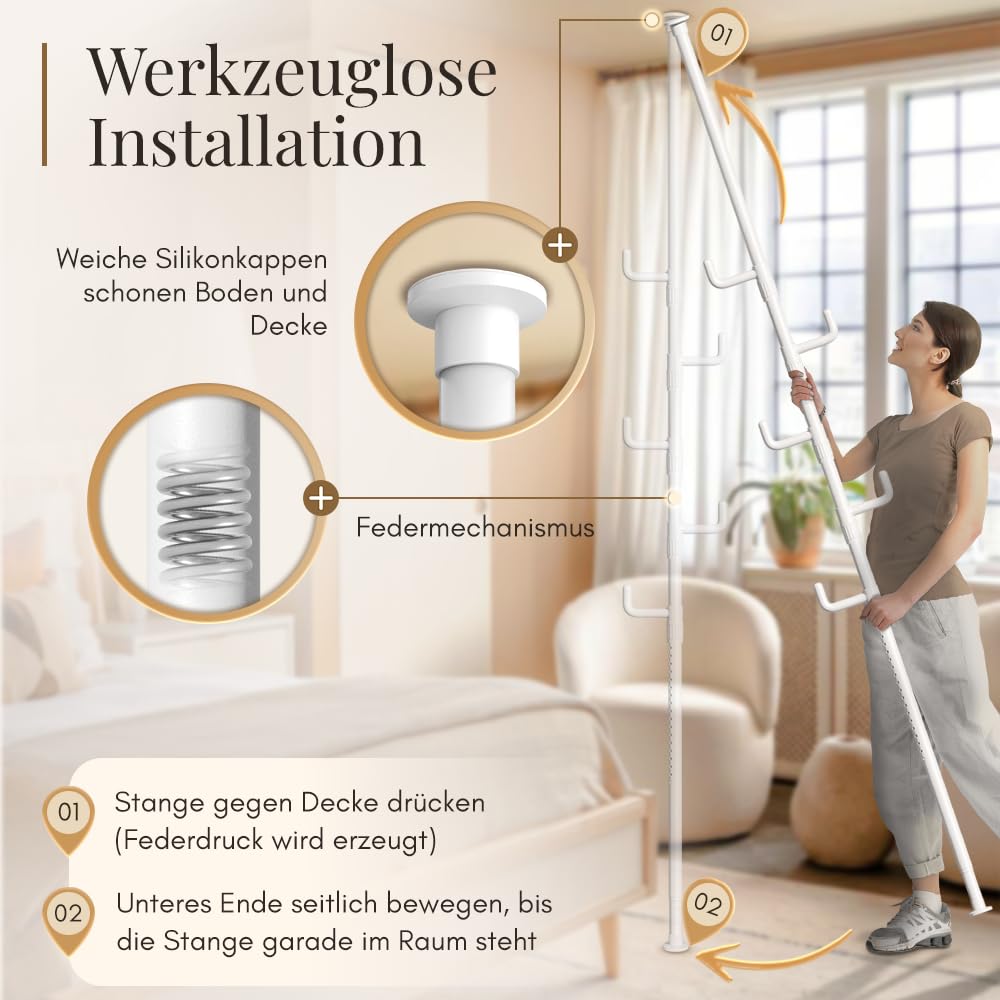 Garderobenständer Teleskop Metall 110–310 cm mit 5 Haken höhenverstellbar - Bild 5
