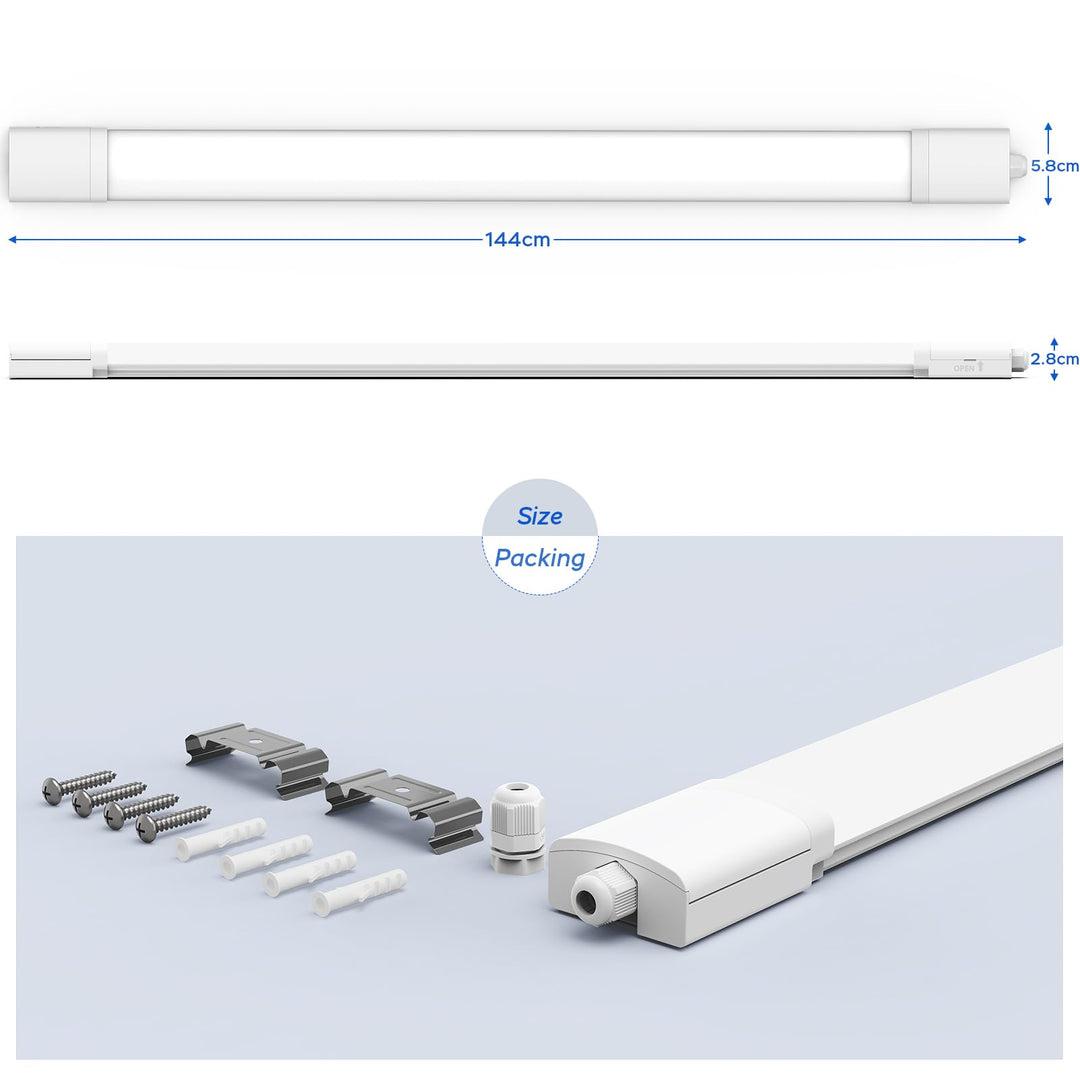 LED Feuchtraumleuchte 150 cm 45W 4950lm Kaltweiss IP65 fuer Garage Keller - Bild 3