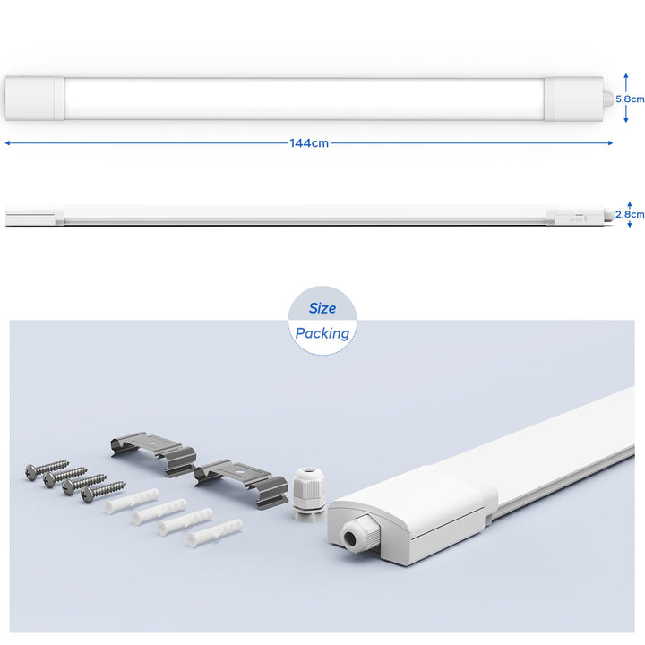 LED Feuchtraumleuchte 150 cm 45W 4950lm Kaltweiss IP65 fuer Garage Keller - Bild 3