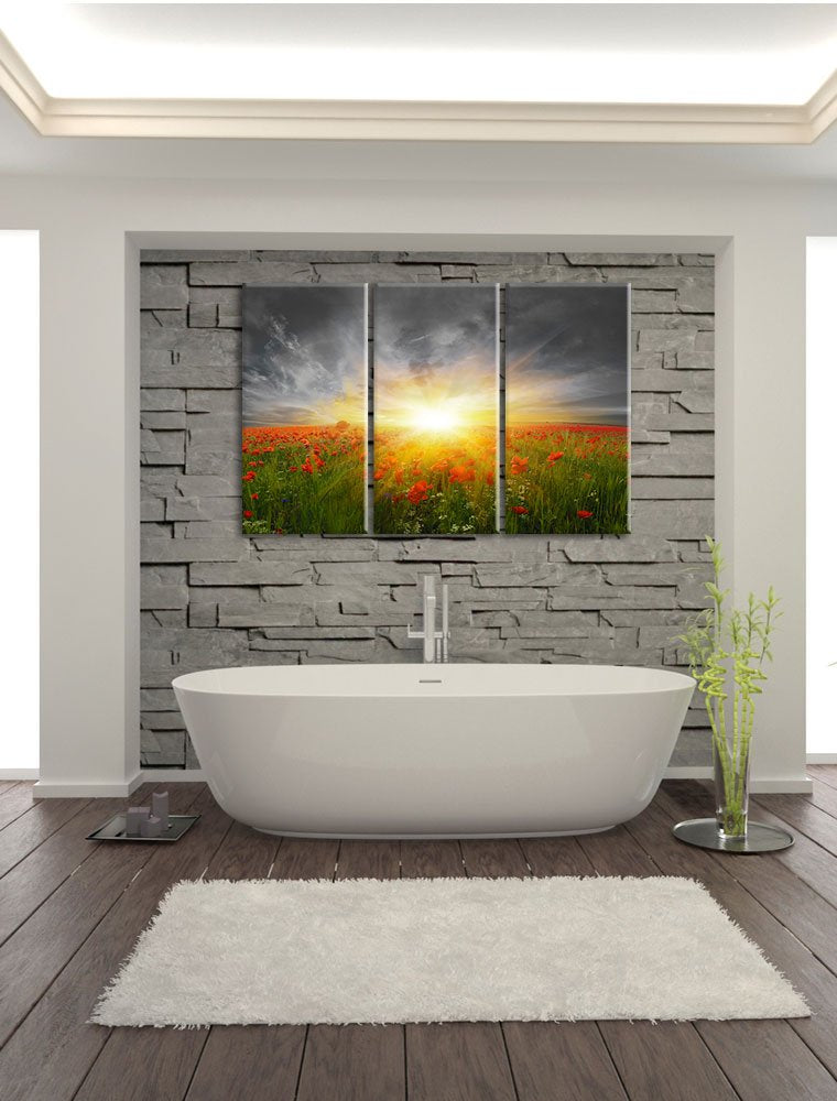 Leinwandbild Mohnwiese 3-teilig 120x80cm fertig gespannt - Bild 6