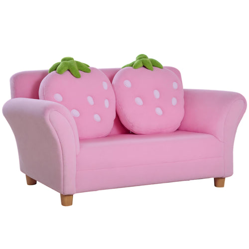 Kindersofa Erdbeer-Design Korallenvlies 90x53x48 cm Rosa 2-Sitzer
