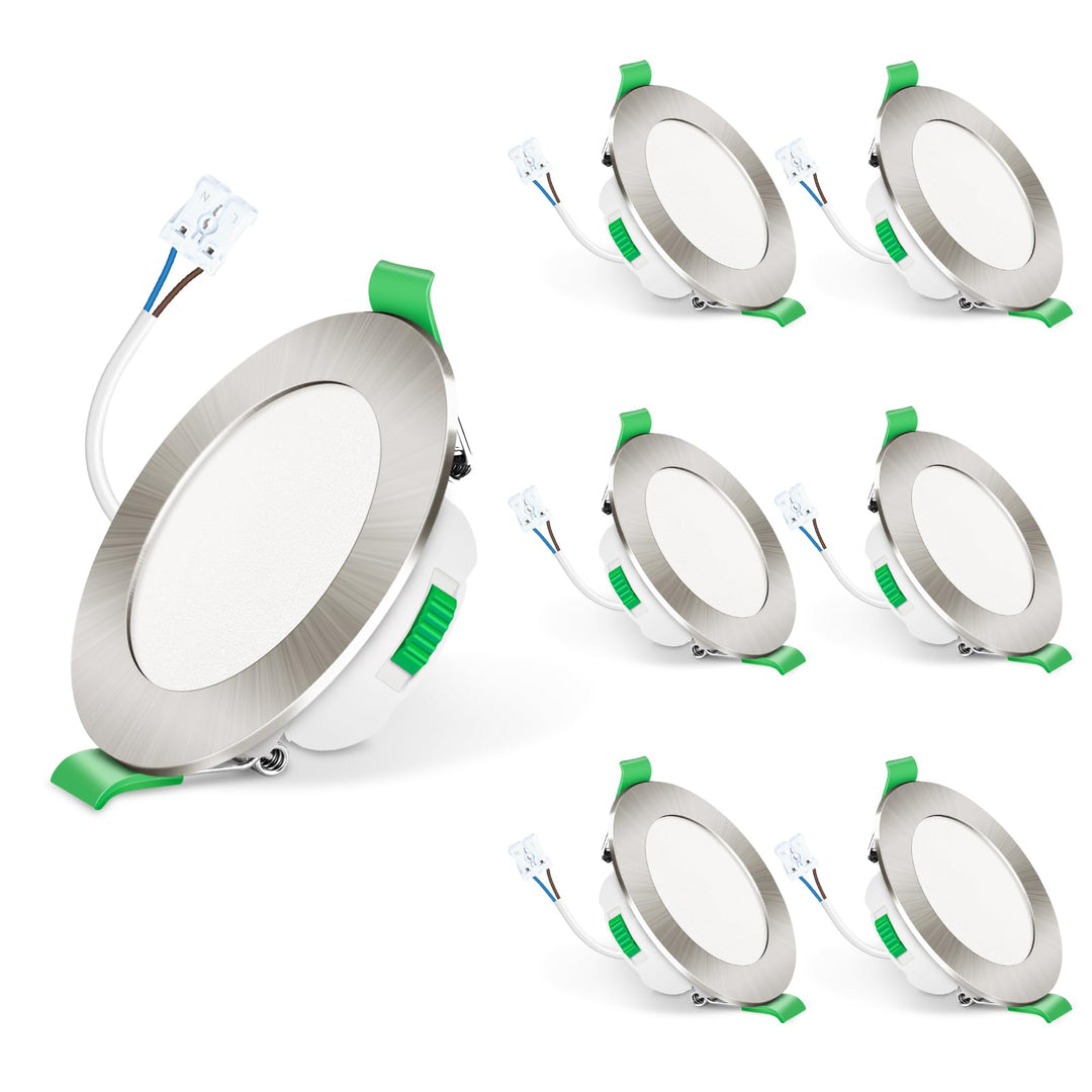 LED Einbaustrahler IP65 dimmbar 7W 3CCT Nickel 6er Set 68mm