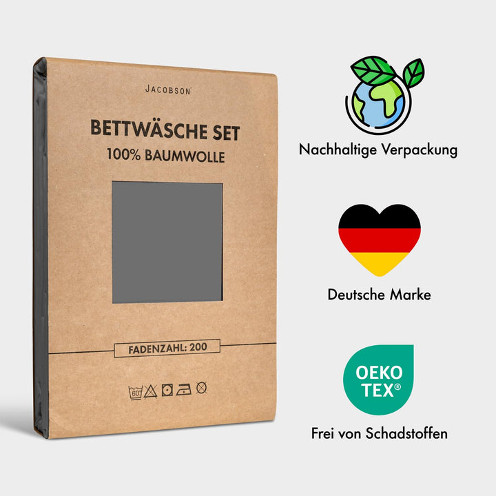 Bettwäsche-Set Baumwolle Perkal 135x200cm anthrazit 4-teilig - Bild 7