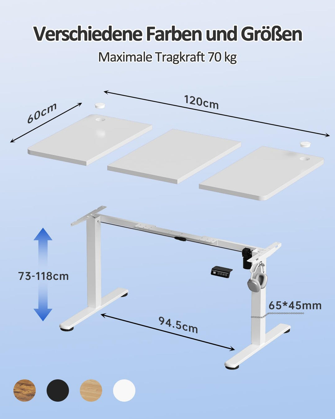 Elektrisch höhenverstellbarer Schreibtisch 120x60cm mit Memory-Funktion - Bild 2